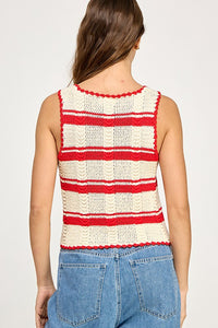 Red Striped Crochet Tank