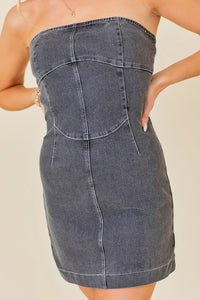 Faded Black Denim Tube Dress