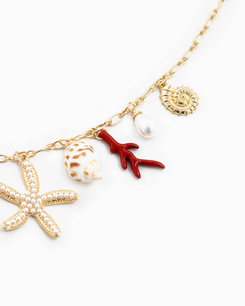 Pearl Starfish Nine Sea Life Charm Necklace