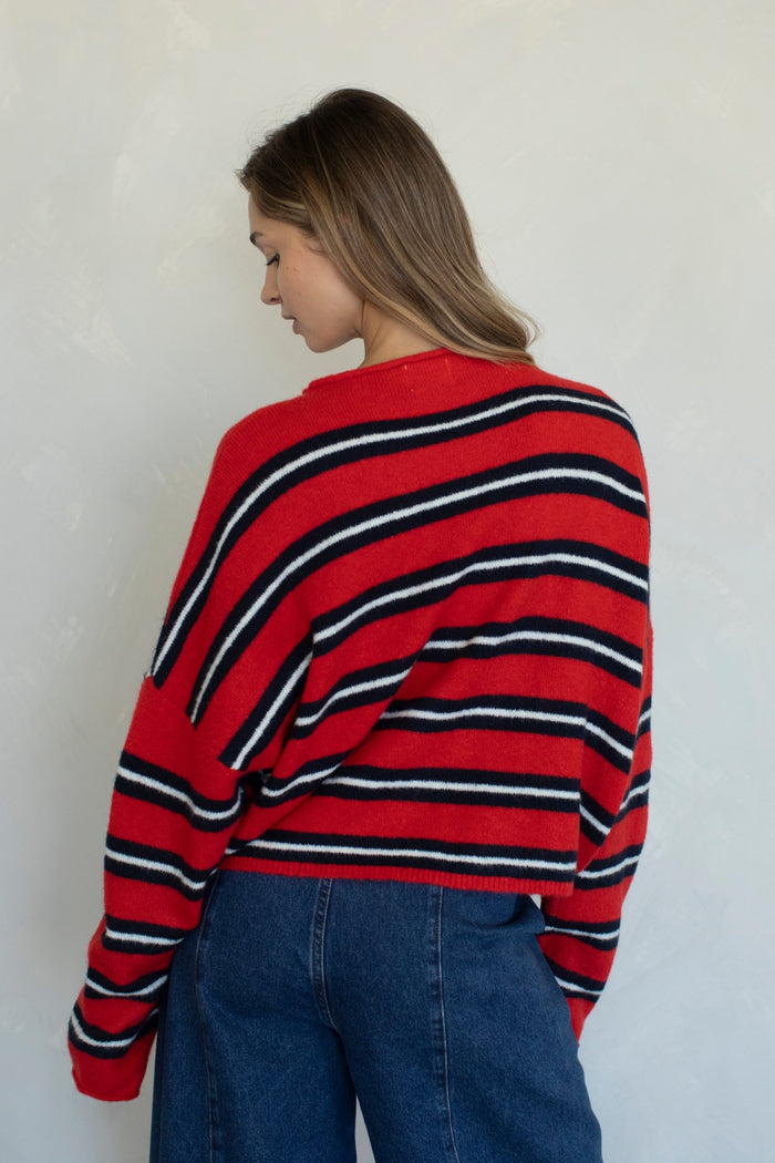 PREORDER The Piper Cardigan (red varsity stripe)