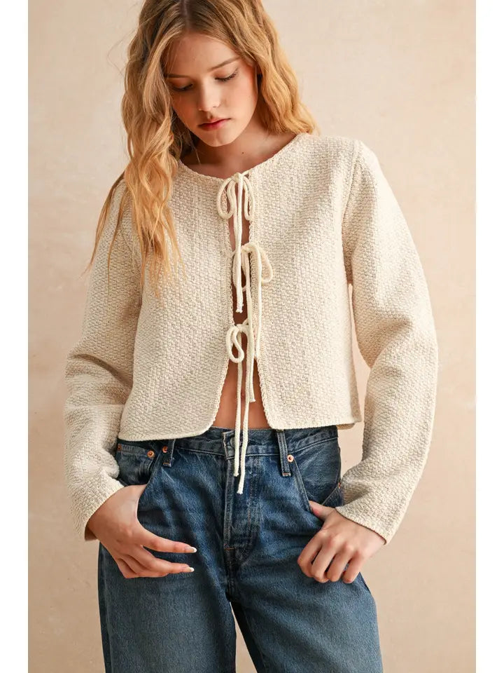 Mae Bow Tie Cardigan (cream)
