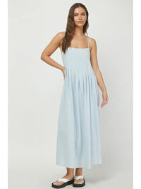 Dusty Blue Pleat Maxi Dress