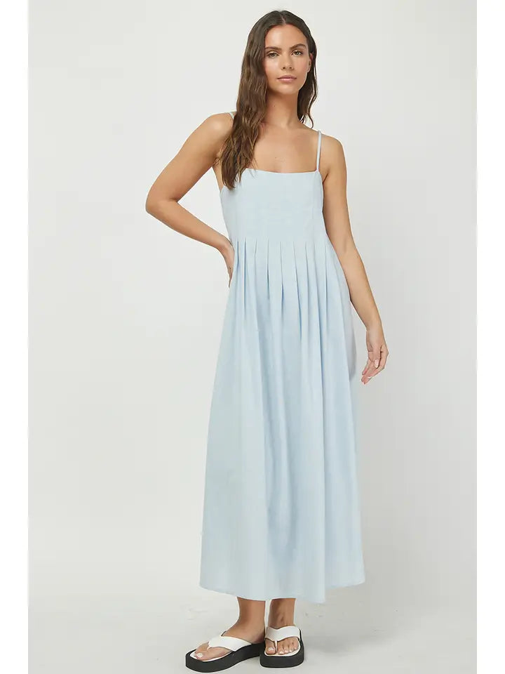 Dusty Blue Pleat Maxi Dress