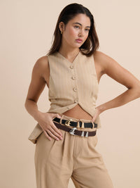 Pebble Dome Buckle Belt in Brown - GEORGE-MARY'S