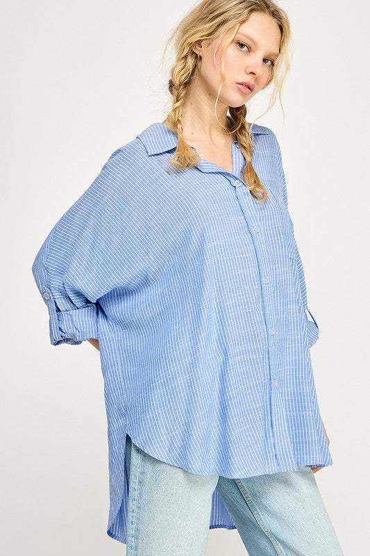 Preston Button Up Shirt (blue and white)