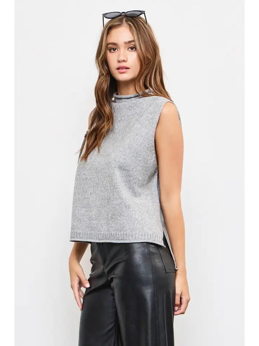 Mock Neck Sweater Vest (heather grey)