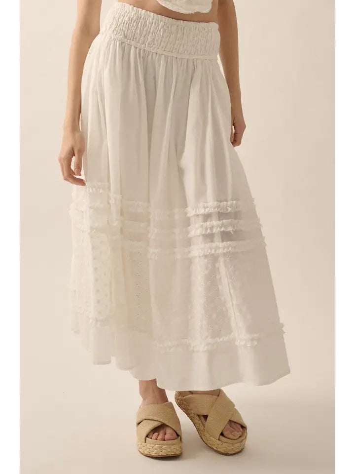 Wanderlust Eyelet Smocked Midi Skirt