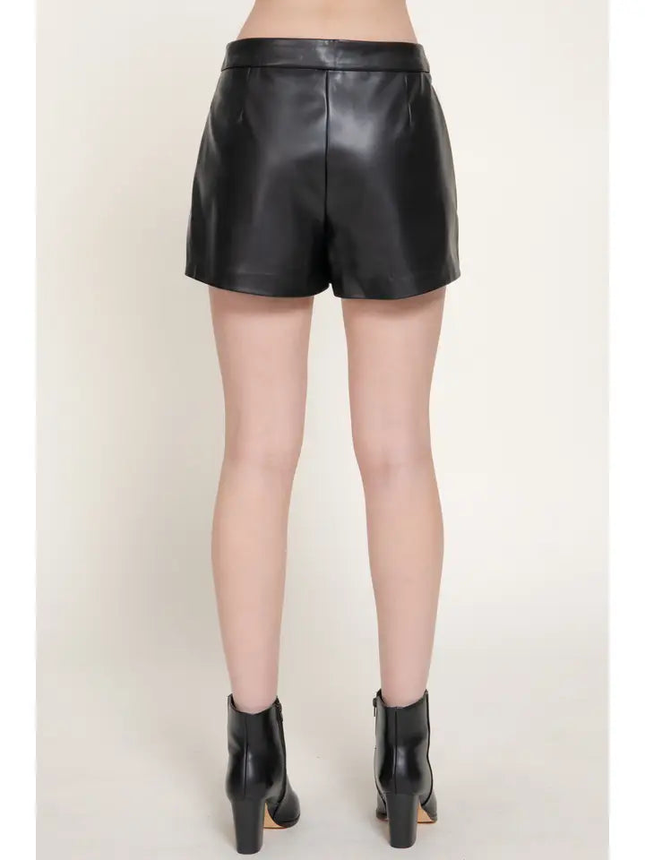 Wrap Faux Leather Skort (black)