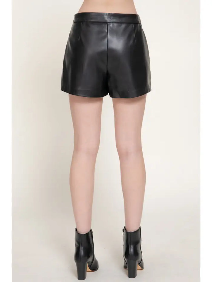 Wrap Faux Leather Skort (black) - GEORGE-MARY'S