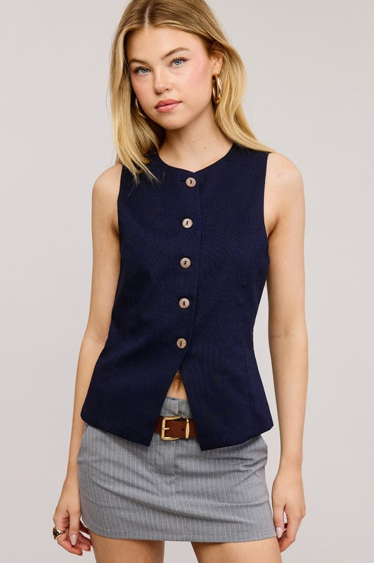 Round Neckline Vest (navy)