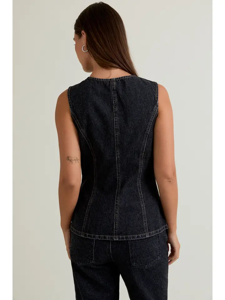 Late Nights Black Denim Vest