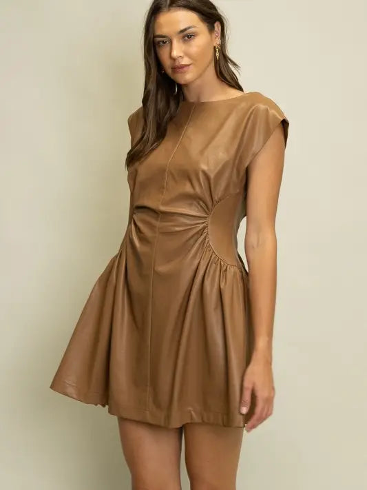 Side Smocked Pleather Dress