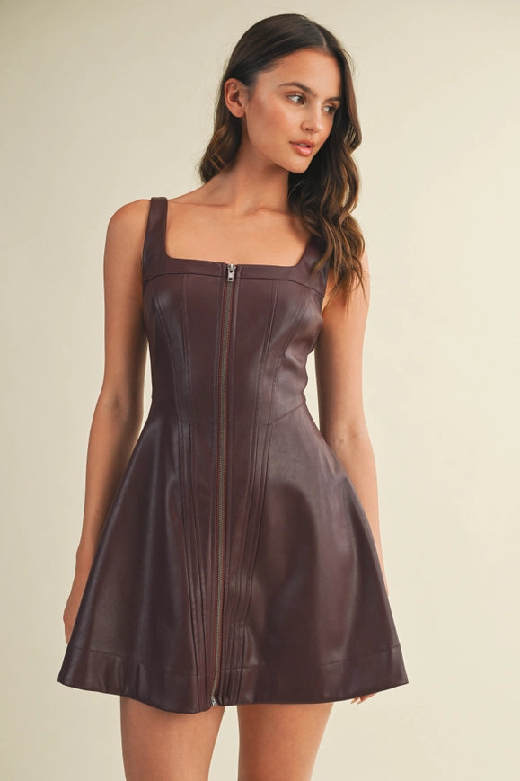 Zia Zipper Leather Dress (merlot)