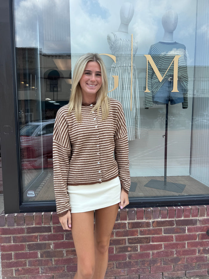 Piper Cardigan (brown mini stripe)