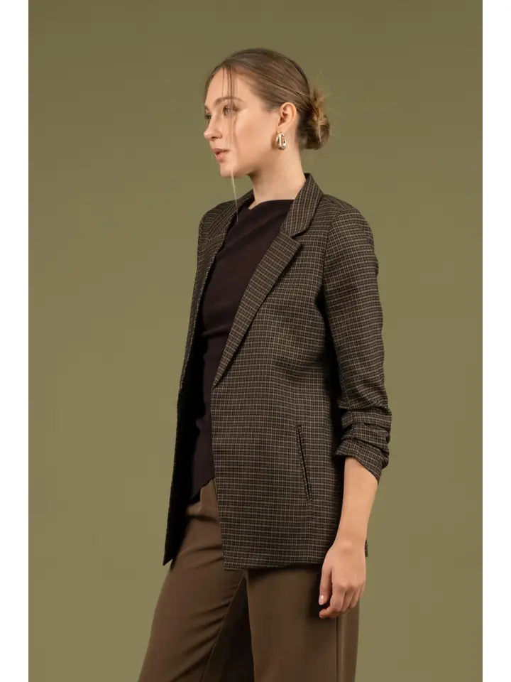Notched Plaid Blazer
