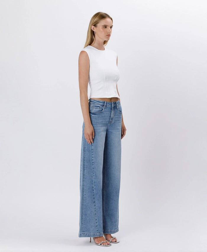 High Rise Twisted Seam Palazzo Jeans