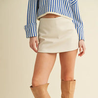 Wrap Faux Leather Skirt (cream)