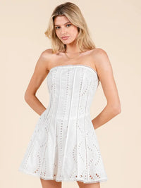 Embroidered White Tube Dress
