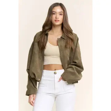 Olive Suede Bomber Jacket