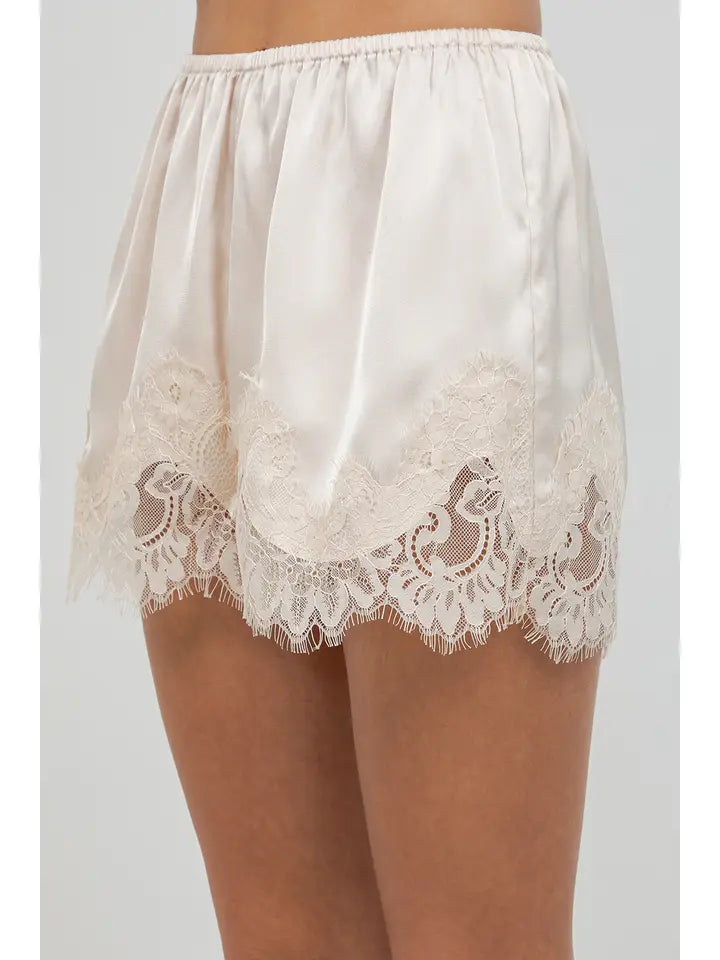 Champagne Satin Lace Shorts