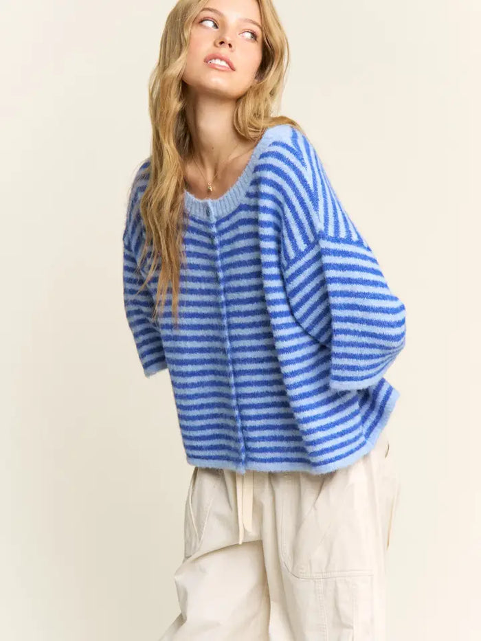 The Penny Cardigan (blue multi stripe)