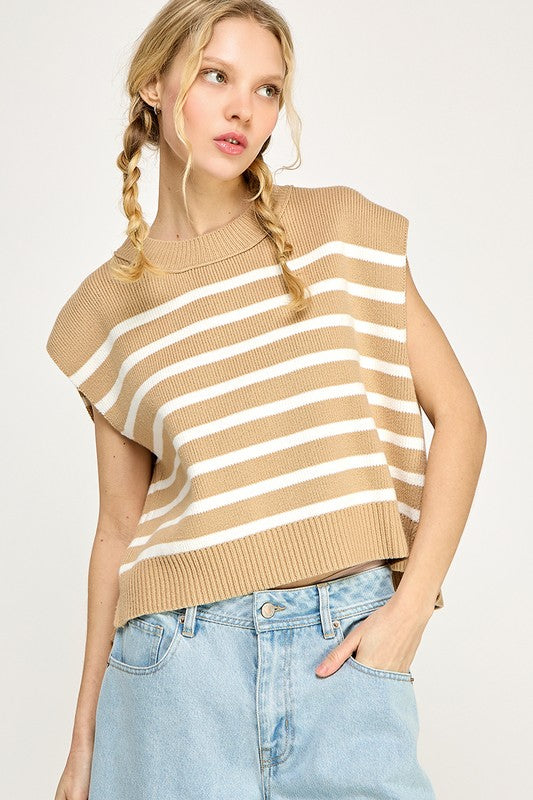 Casual Comfy Sweater Vest Tank (taupe stripe)