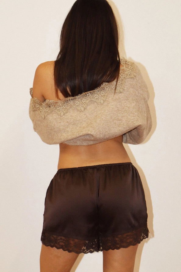 Lace Satin Shorts (chocolate)