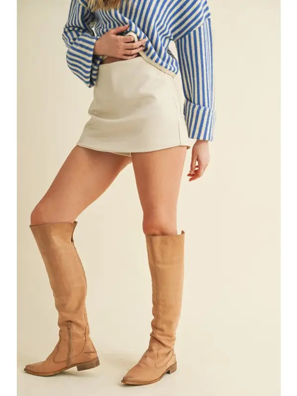 Wrap Faux Leather Skirt (cream)