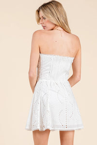 Embroidered White Tube Dress