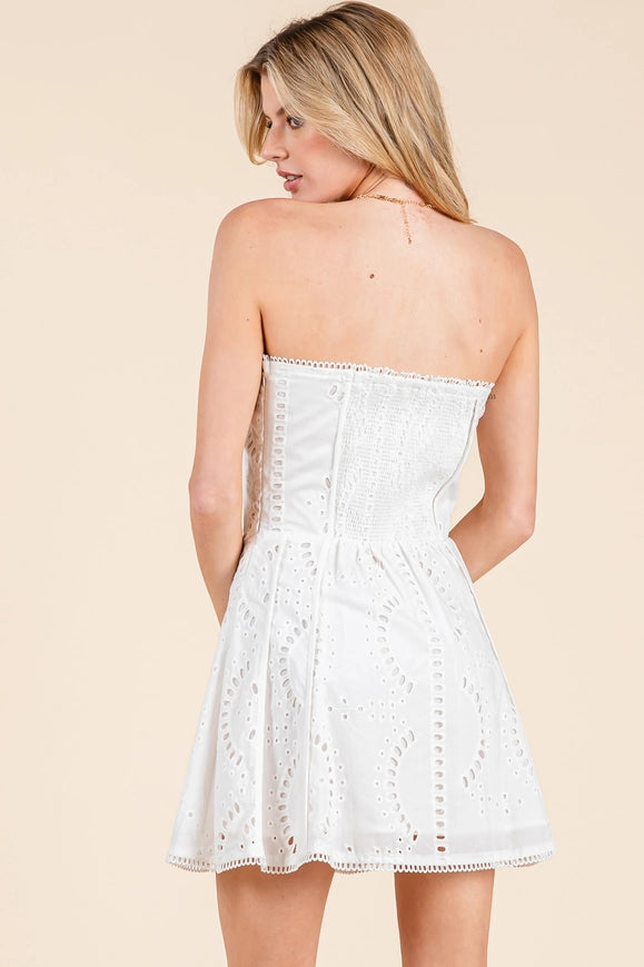 Embroidered White Tube Dress