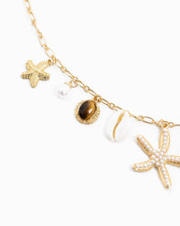 Pearl Starfish Nine Sea Life Charm Necklace