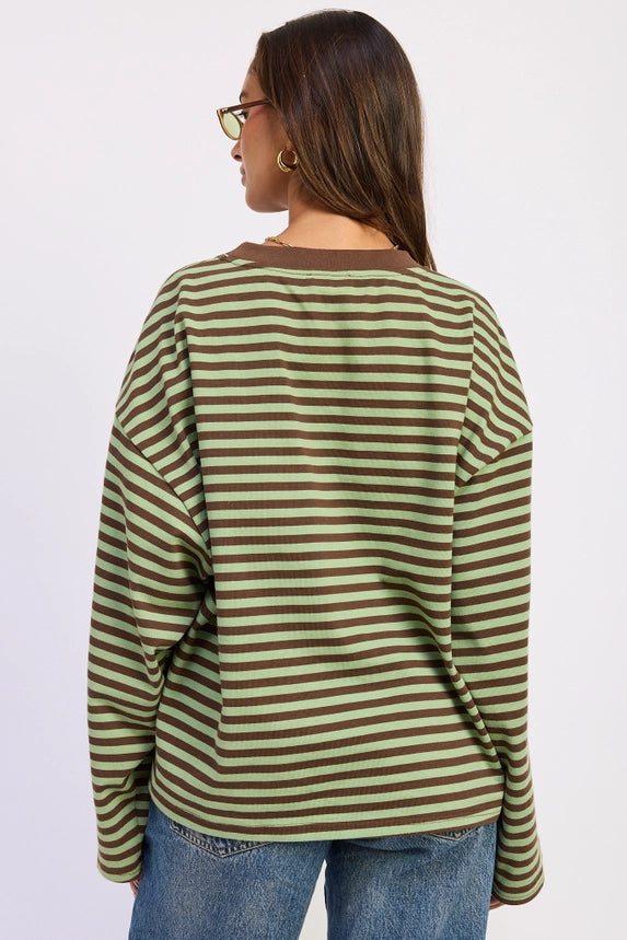 Graham Oversized Stripe LS Tee (mint-brown)