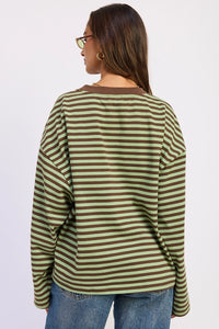 Graham Oversized Stripe LS Tee (mint-brown)