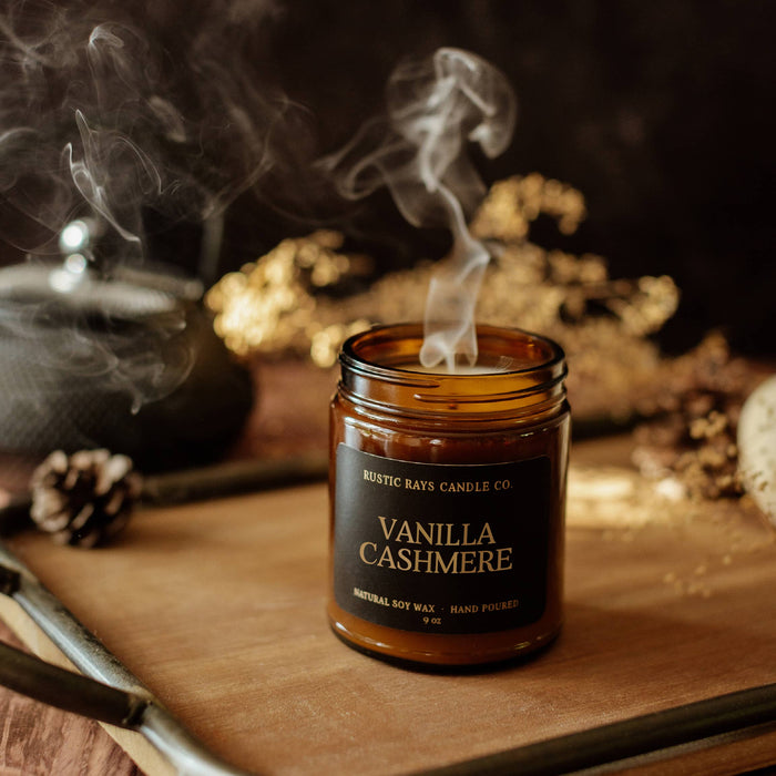 Vanilla Cashmere Fall Soy Candle - 9 oz Amber Jar - Decor