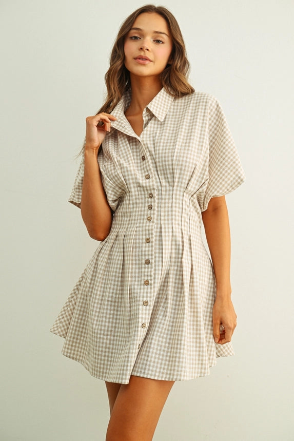 Gingham Patterned Dress (beige)