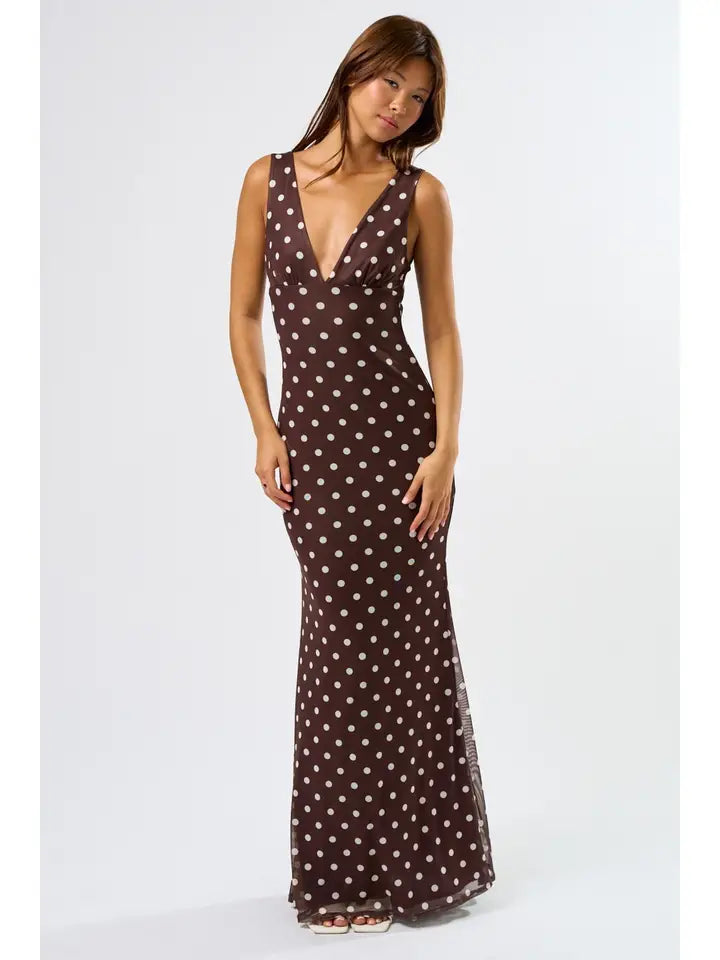 Chocolate Polka Dot  Maxi Dress
