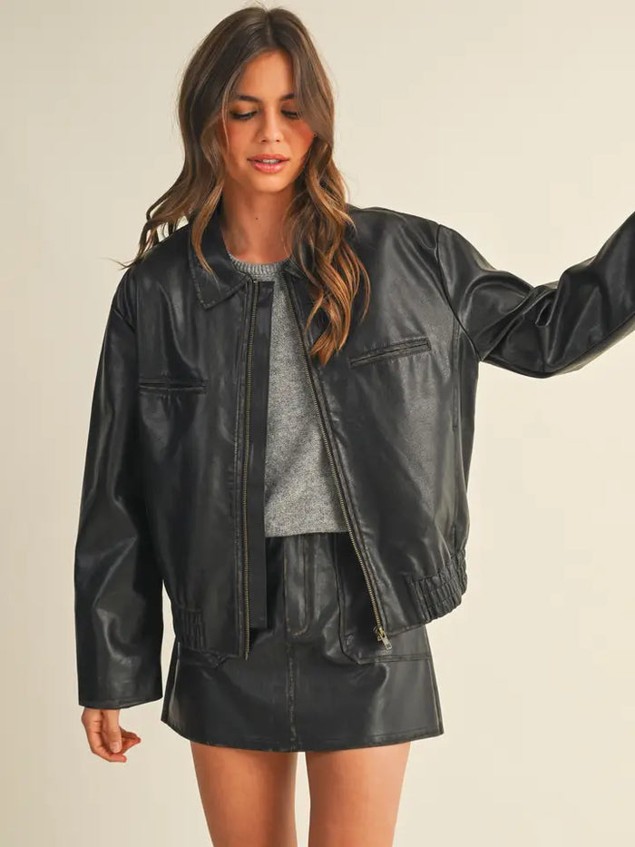 PREORDER Wells Washed Leather Jacket (black)