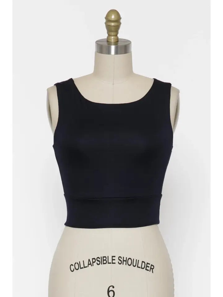 Double Layered High Neck Crop Top (black)