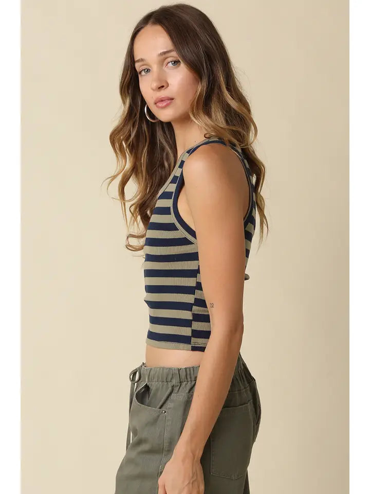 Mia Striped Tank (olive-navy)