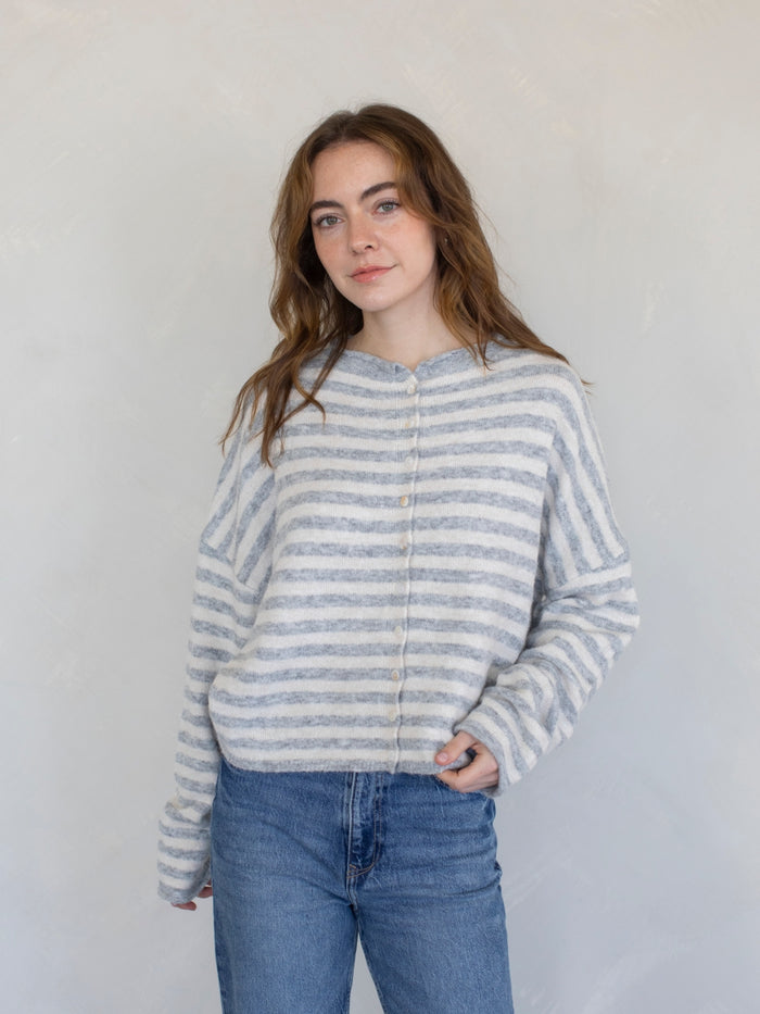 PREORDER The Piper Cardigan (grey stripe)