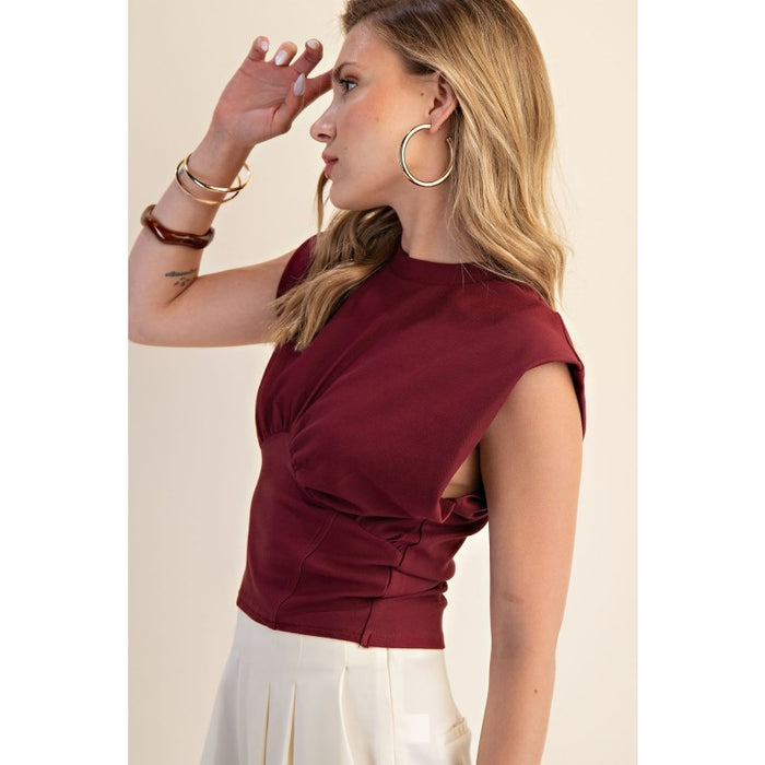Mary Gathered Knit Top (burgundy)