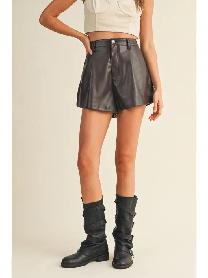 Flared Leather Shorts (dark oak)
