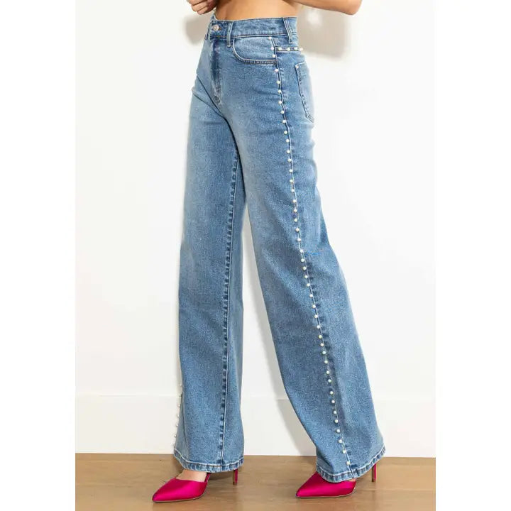 Pearl Stud Wideleg Jeans