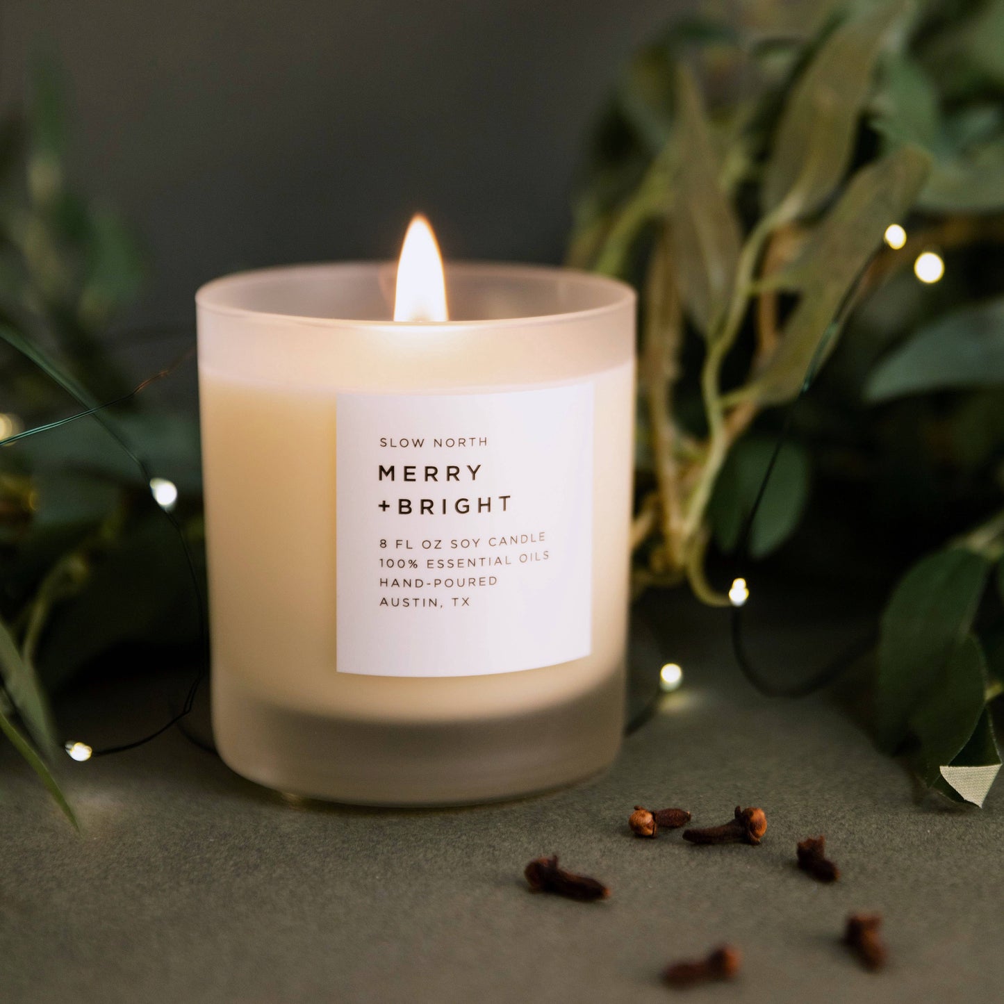 Merry + Bright Frosted Candle (Seasonal)