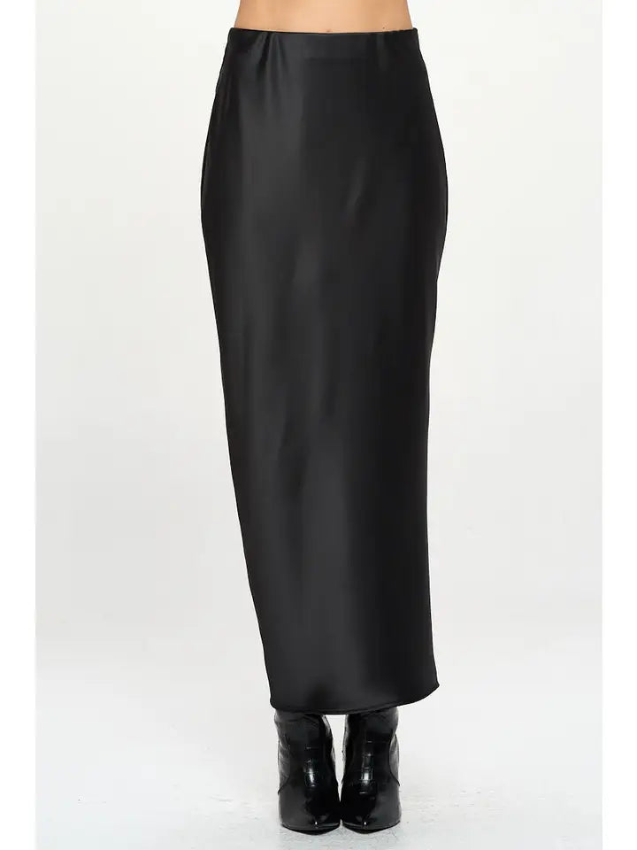 Satin Maxi Skirt with slit (black)