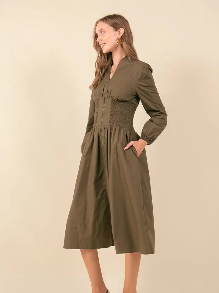 Olive Poplin Dress