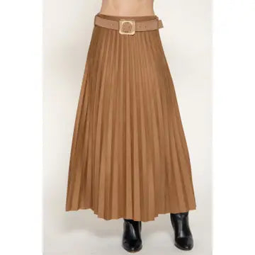 Camel Pleat Maxi Skirt