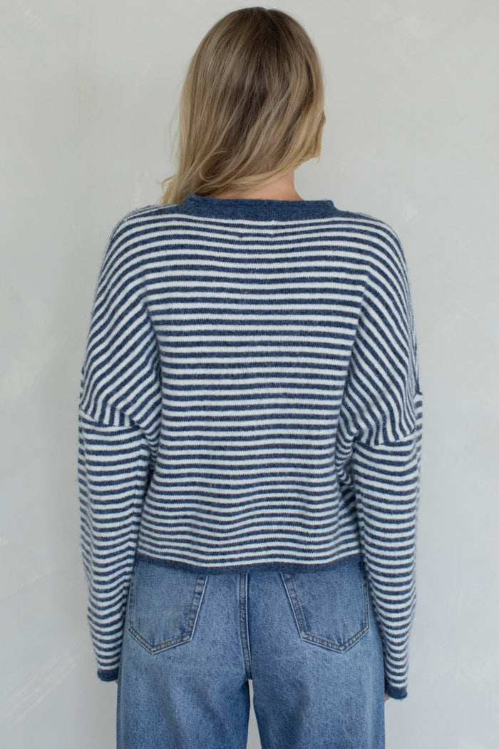 PREORDER The Piper Cardigan (denim stripe)