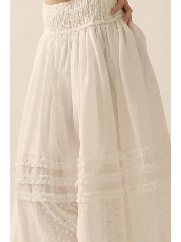 Wanderlust Eyelet Smocked Midi Skirt