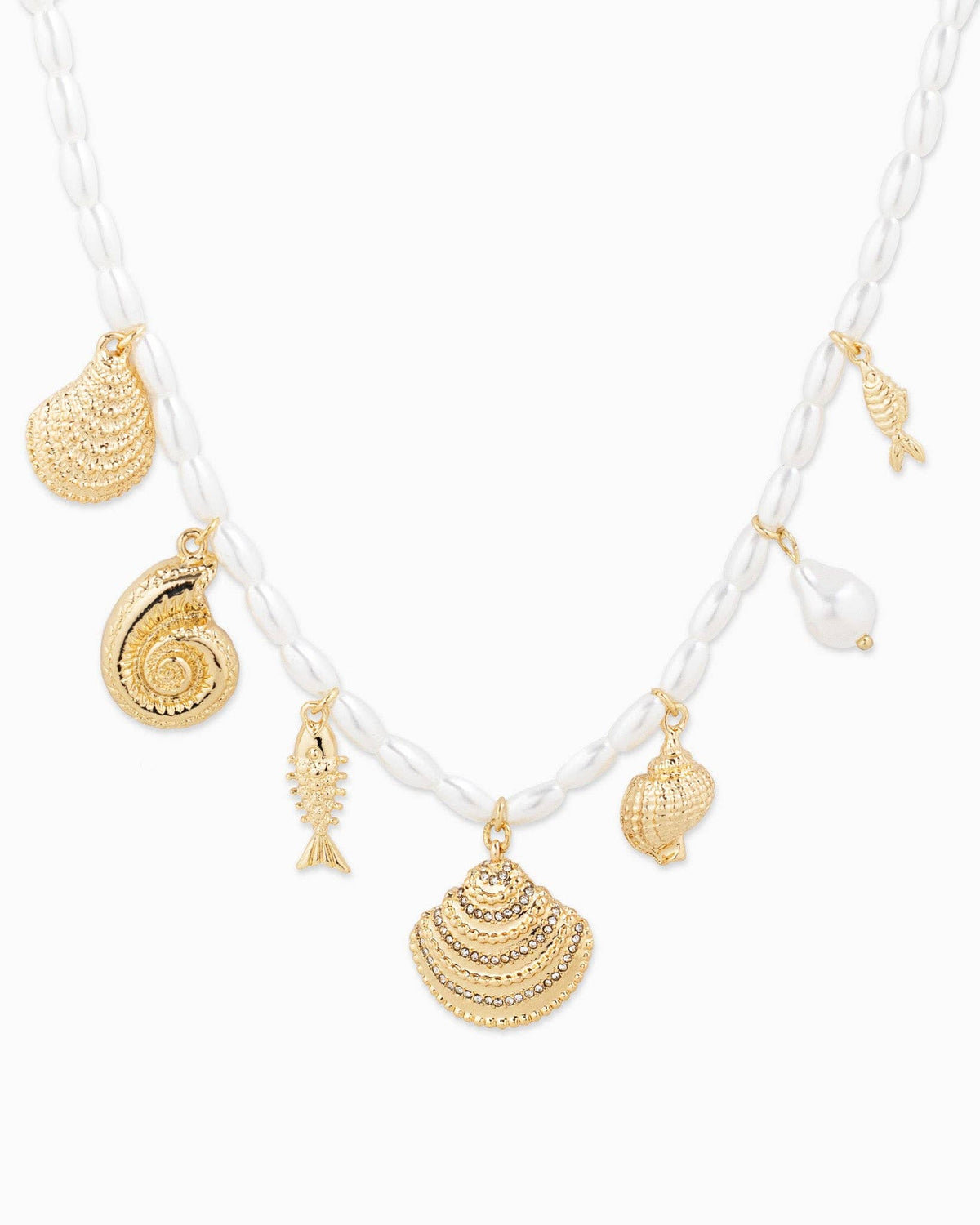 Gold Sea Life Charm Pearl Bead Necklace